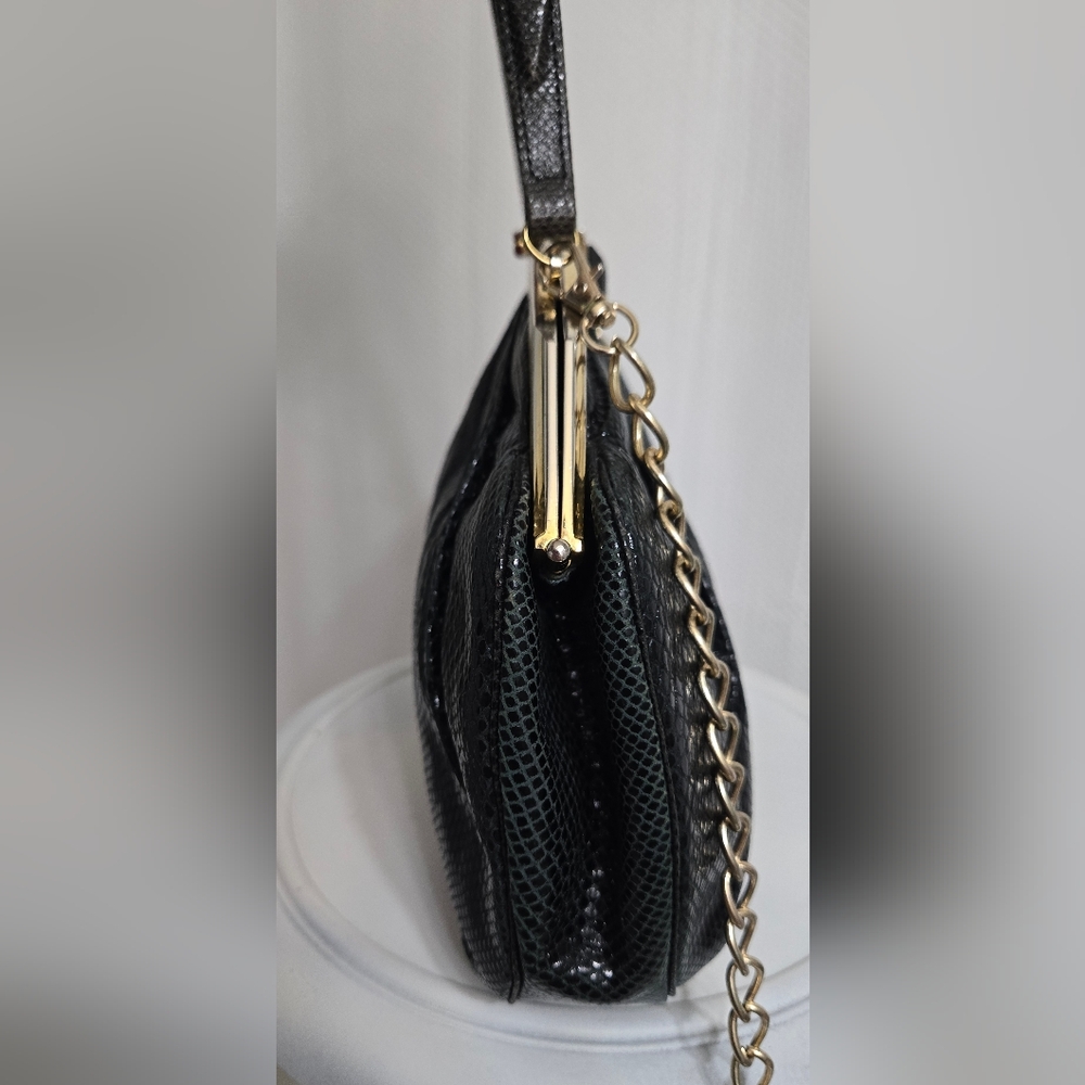 EUC Judith Leiber Vintage Real Snakeskin Handbag with Onyx Closure - Picture 5 of 14